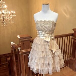 Champagne Gold Dress w/Bow and Tulle Fairiycore Ethereal Romantic Sweet